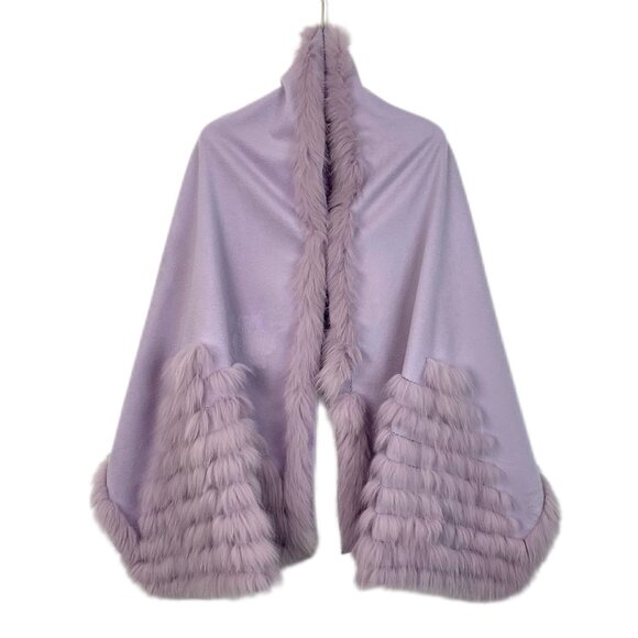 Fendi Lavender Faux Fur Trim Poncho Cape Wrap Shawl - Picture 1 of 7